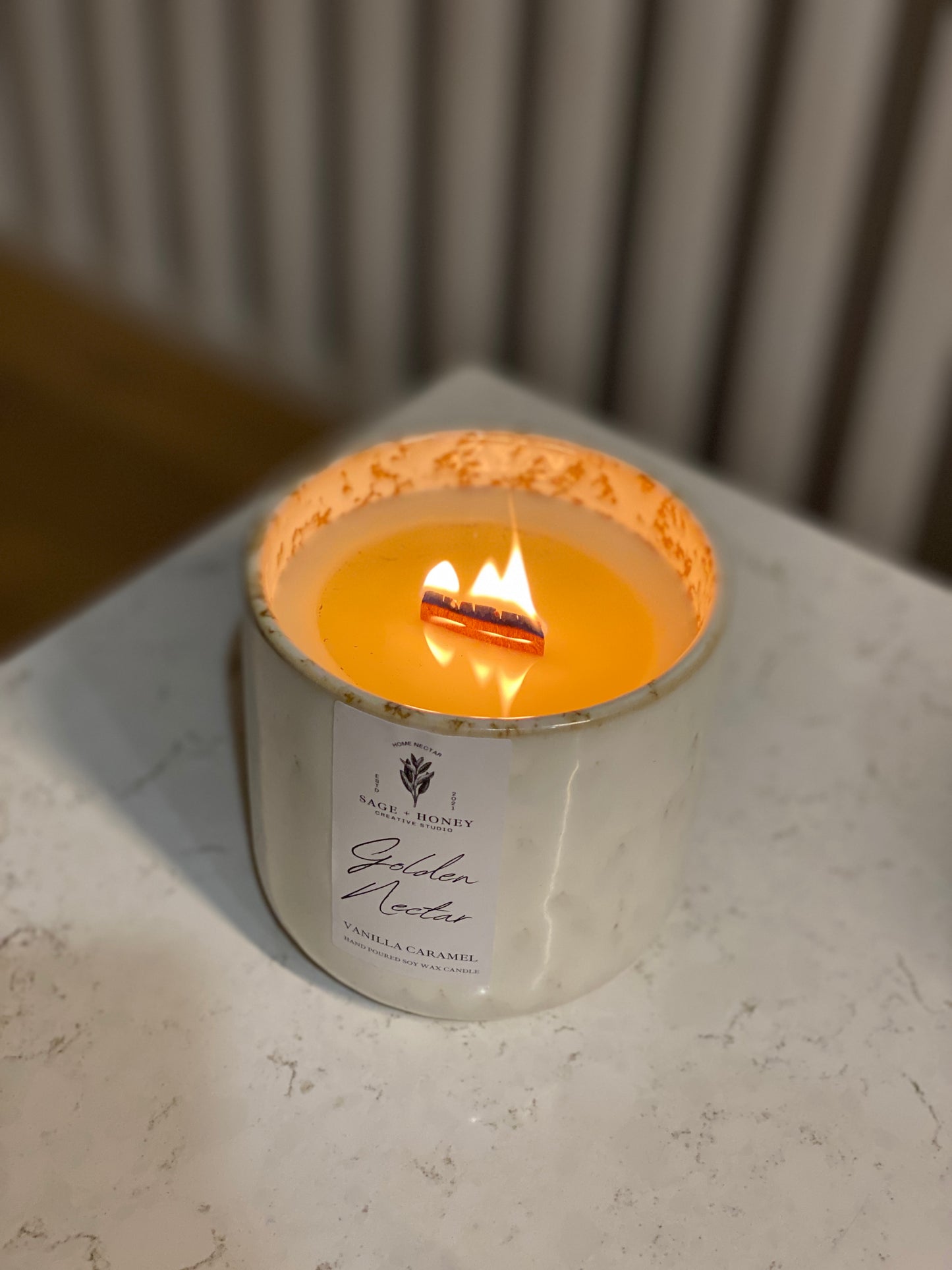 Wooden Wick Ceramic Jar Candle