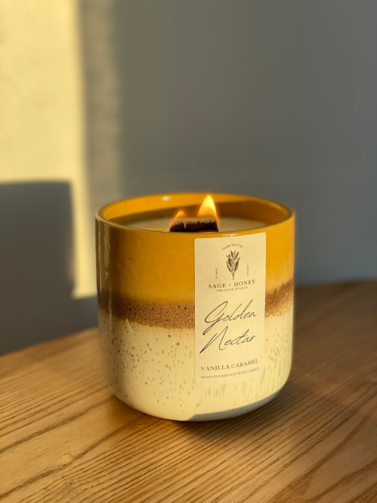 Lemon & Cream Ceramic Jar Candle w/ Wooden Wick